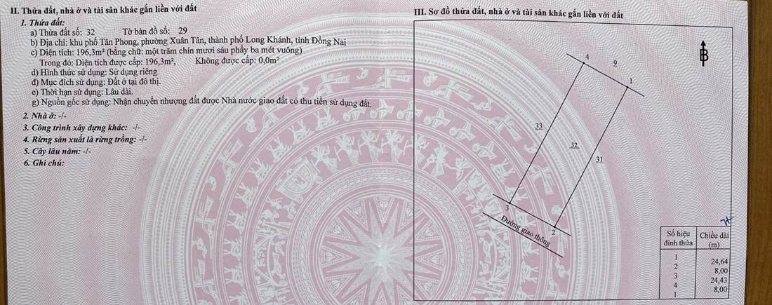 Trang sổ: Thửa 32 · tờ 29