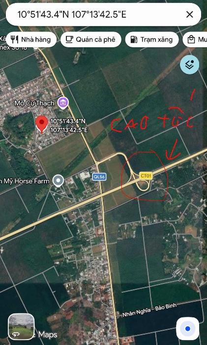 Ảnh vệ tinh: vị trí lô đất gần Quốc lộ 56 và nút giao cao tốc CT01